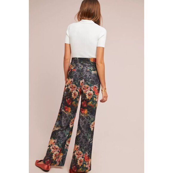 Anthropologie Wide Leg  knit fall Floral Trousers Pants by Eva Franco nwt - Picture 3 of 6